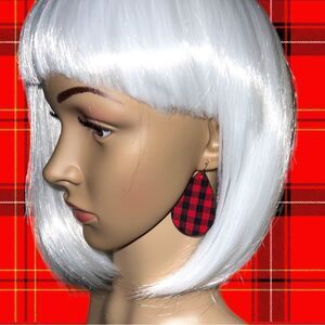 Buffalo plaid red and black dangling earrings new
